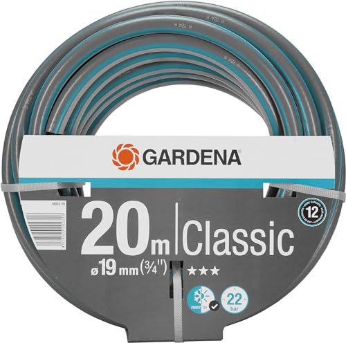 Gardena Classic Schlauch 19 mm (3/4 Zoll), 20 m: Universeller Gartenschlauch aus robustem Kreuzgewebe, 22 bar Berstdruck, UV-beständig, ohne Systemteile, 12 Jahre Garantie (18022-20)